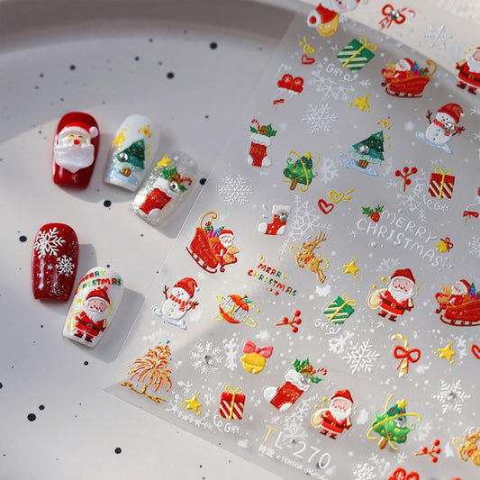 Christmas Nail Art Stickers 5D Embossed Xmas Nail Stickers Self-Adhesive Snowflake Santa Claus Christmas Tree Snowman Nail Decals for Women Girls Winter Holiday Manicure DIY Nail Supplies