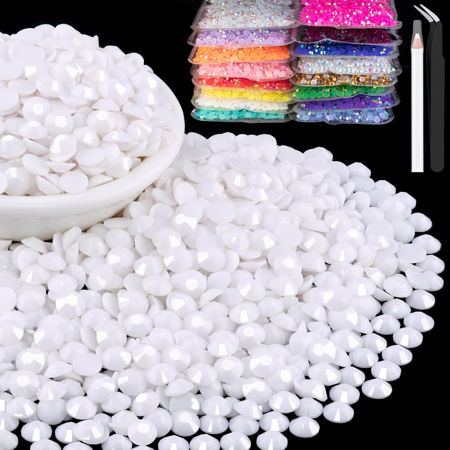 2000pcs 6mm Resin Rhinestones Bulk, White Flatback Round Jelly Rhinestones Bedazzling Non Hotfix Crystal Gems Large Quantity Wholesale for DIY Crafts Clothes Bottles Tumblers Face Makeup Manicure