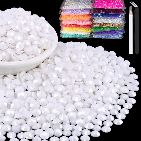 2000pcs 6mm Resin Rhinestones Bulk, White Flatback Round Jelly Rhinestones Bedazzling Non Hotfix Crystal Gems Large Quantity Wholesale for DIY Crafts Clothes Bottles Tumblers Face Makeup Manicure