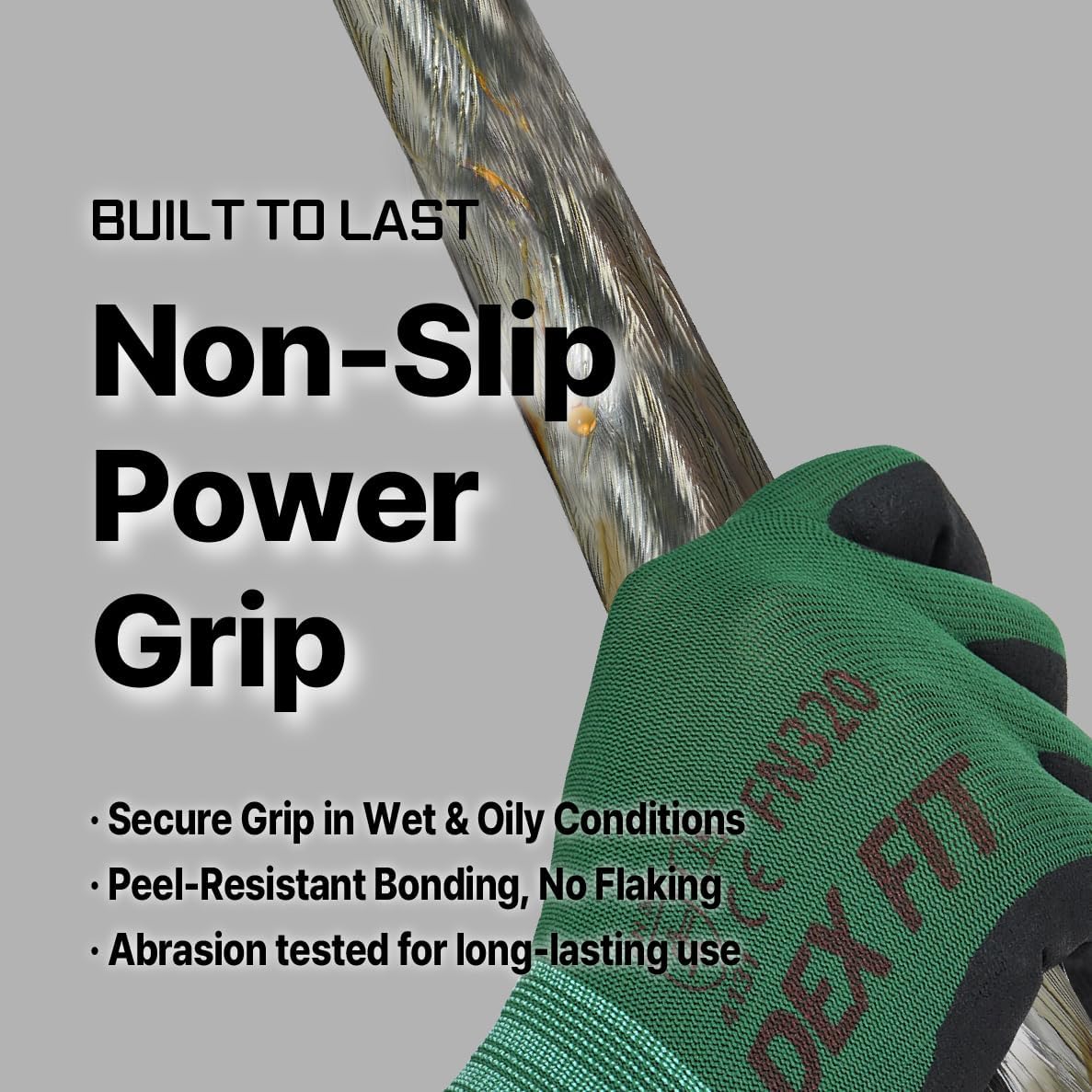 DEX FIT Premium Nylon Nitrile Work Gloves FN320, 3 Pairs, 3D-Comfort Stretchy Fit, Firm Grip, Thin & Lightweight, Durable, Breathable & Cool, Machine Washable; Forest Green 7 (S)