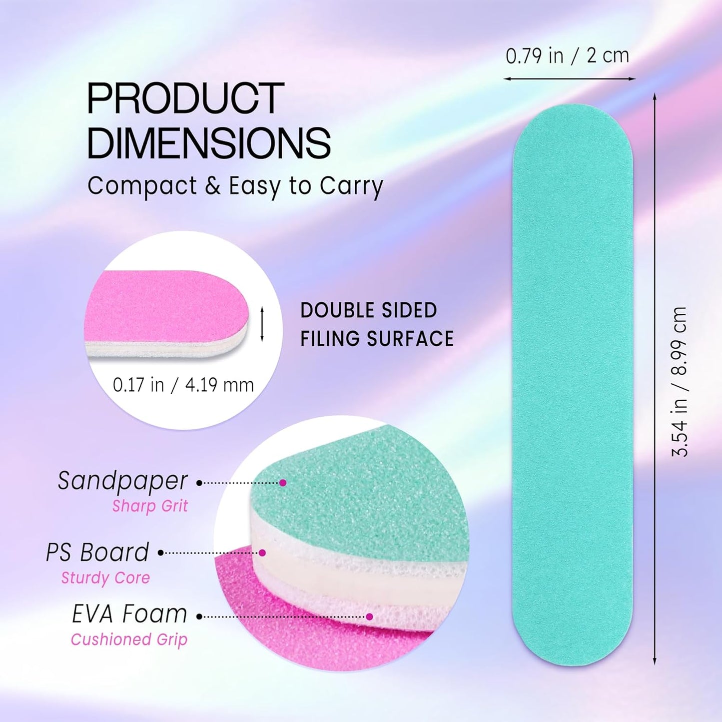 25PCS Mini Size PANA Professional Double Sided Nail Files - Pink&Teal, 180/180 Grit - Emery Board Nail Buffering File Manicure Pedicure Nail Polisher Washable