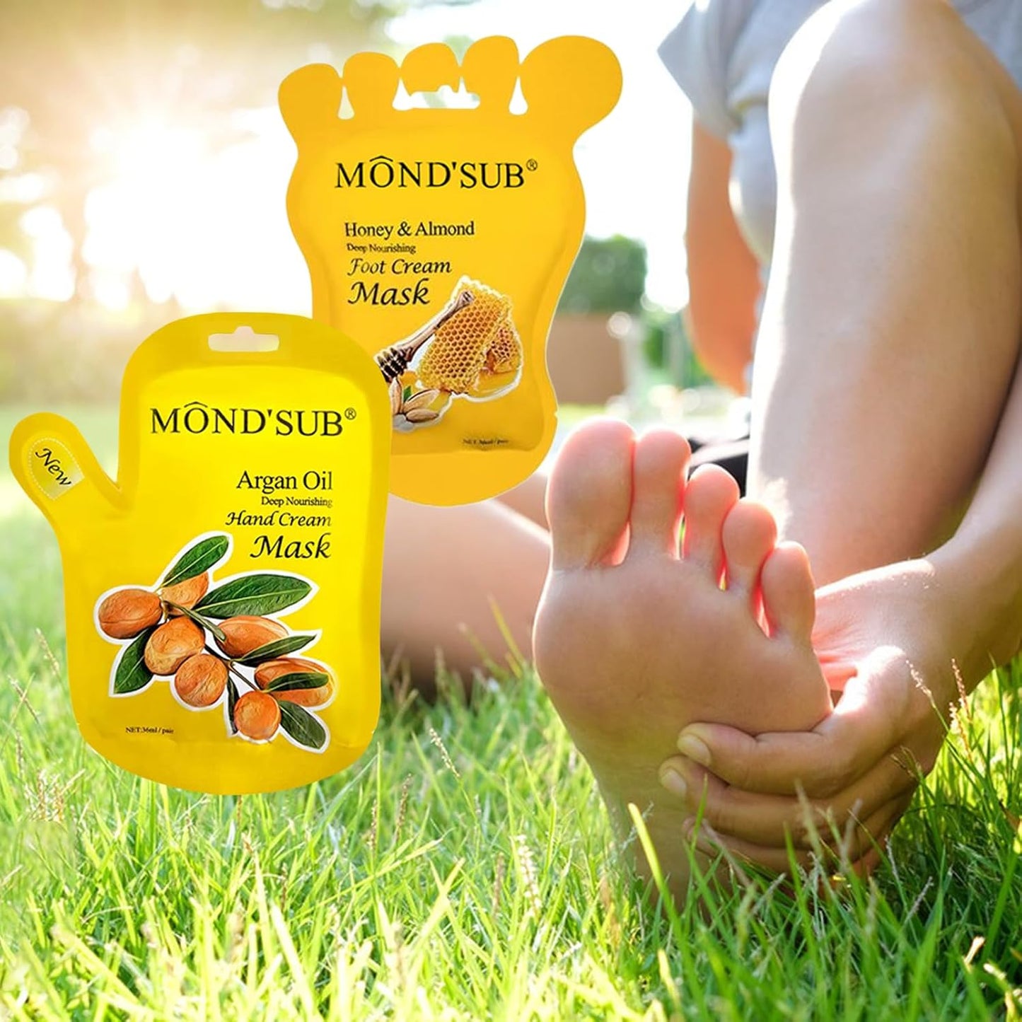 Elitzia Hand Foot Mask Hydrating 5 Packs Argan Oil Gloves 5 Packs Honey Almond Socks Masks Nourishing Moisturizing Repairing Spa Multipack Masks Women Dry Cracked Skin Care ETAHM