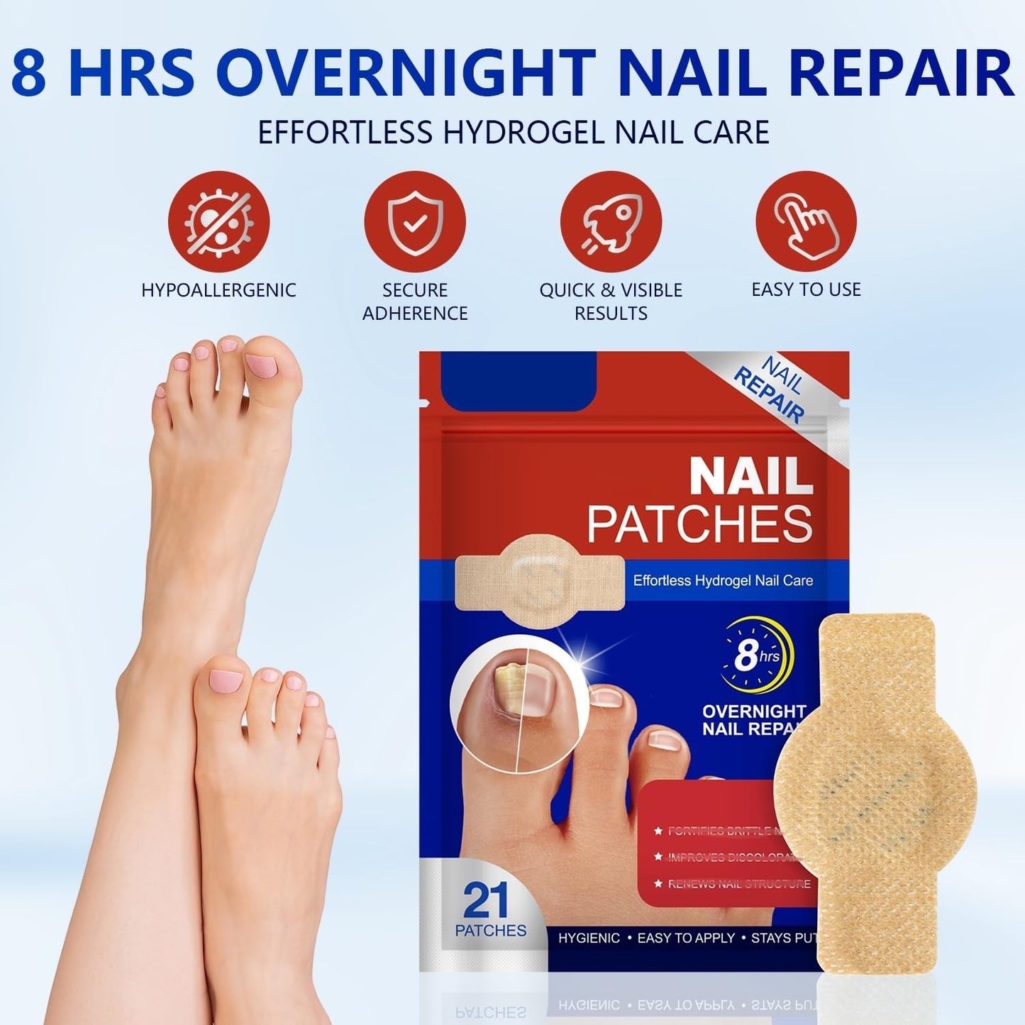 Nail Patches,21 Patch,Nighttime Nail Patches,for Damaged Nails Foot Nails Repair and Care,Strengthens Brittle Nail