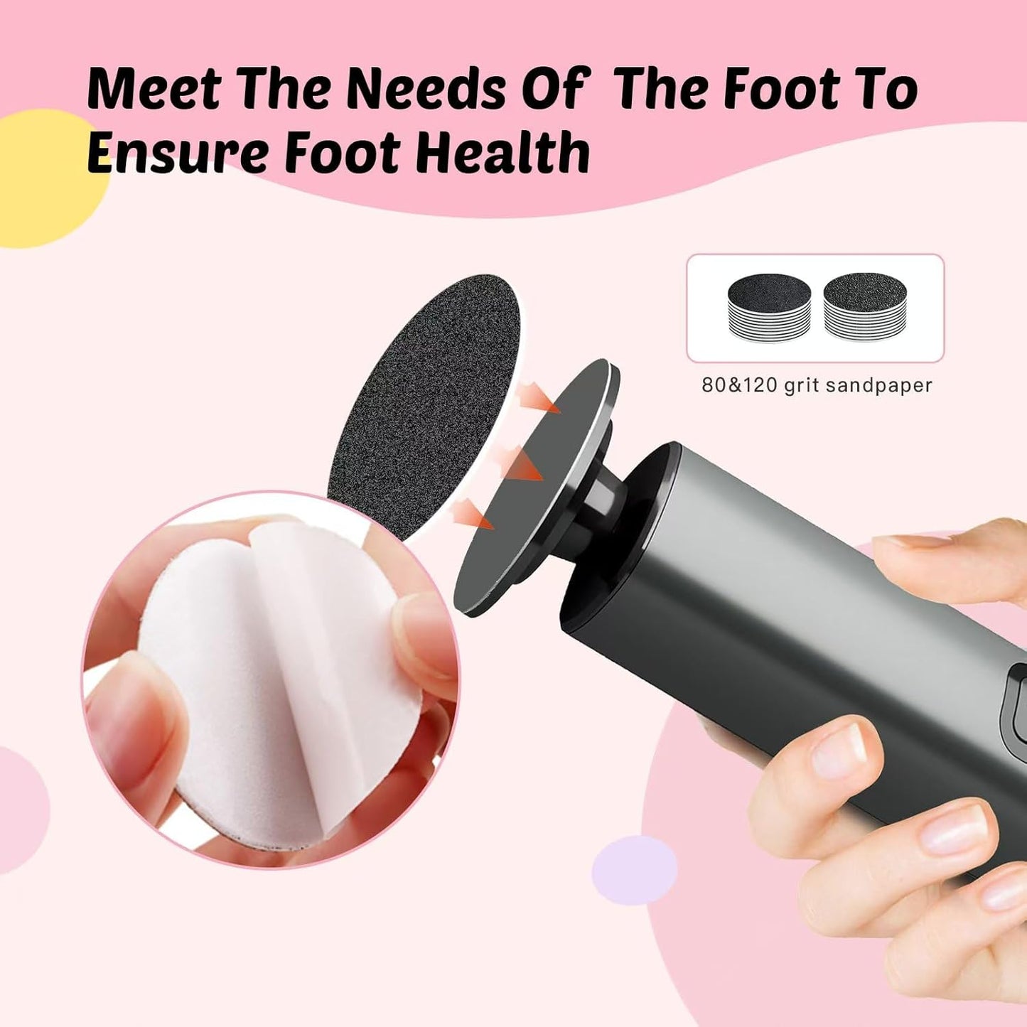 Electric Foot Callus Remover - 9-Speed with Glass Crystal Grinding Disc & Storage Box, 80/120 Grit Sandpapers (20pcs), 10 Nail Heads, Type-C Fast Charge for Dead Skin