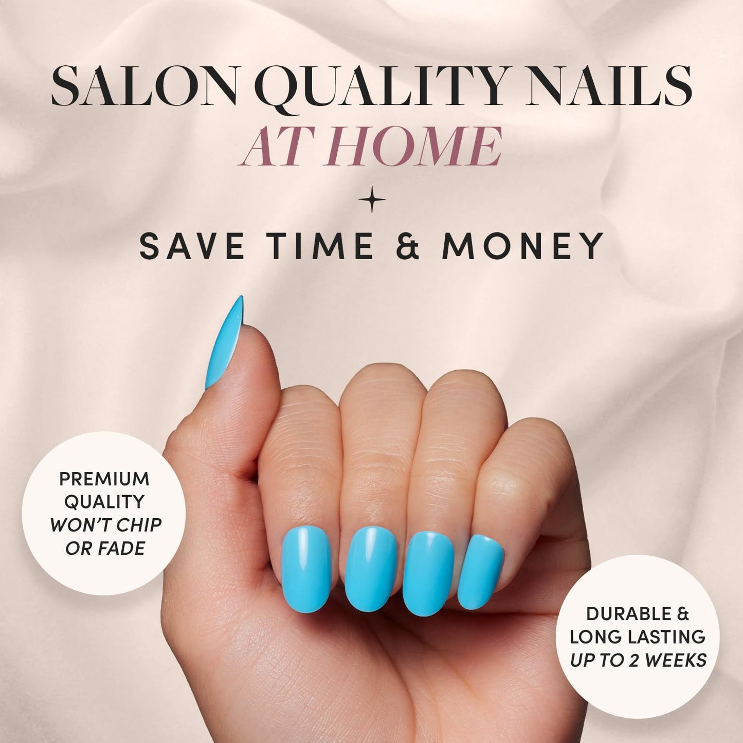 Glamnetic Press On Nails - Azure Blue | Opaque Bright Blue Short Round Fake Nails, Salon Quality | 12 Sizes - 30 Nail Kit