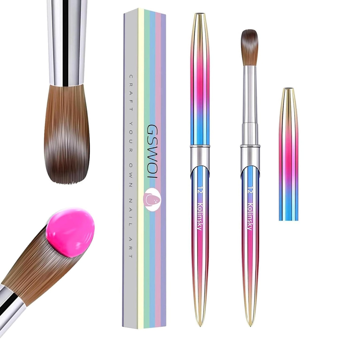 100% Kolinsky Acrylic Nail Brush,3D Pure Handmade Round Shape Size 12 Nail Brushes for Acrylic Application, Professional Nail Art Brush Manicure for Professional Manicure DIY Home Salon(#12)