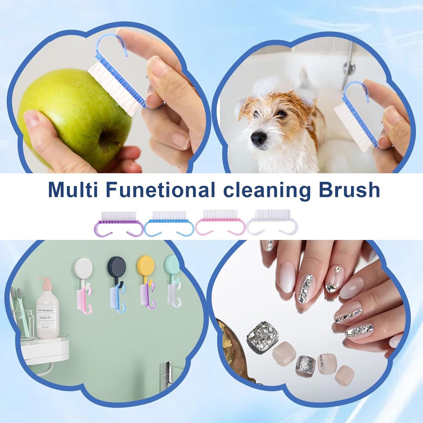 20Pcs Handle Grip Nail Brush, Nylon Nail Cleaning Brush Hand Fingernail Brush Cleaner Scrubbing Kit Pedicure for Toes and Nails Men Women