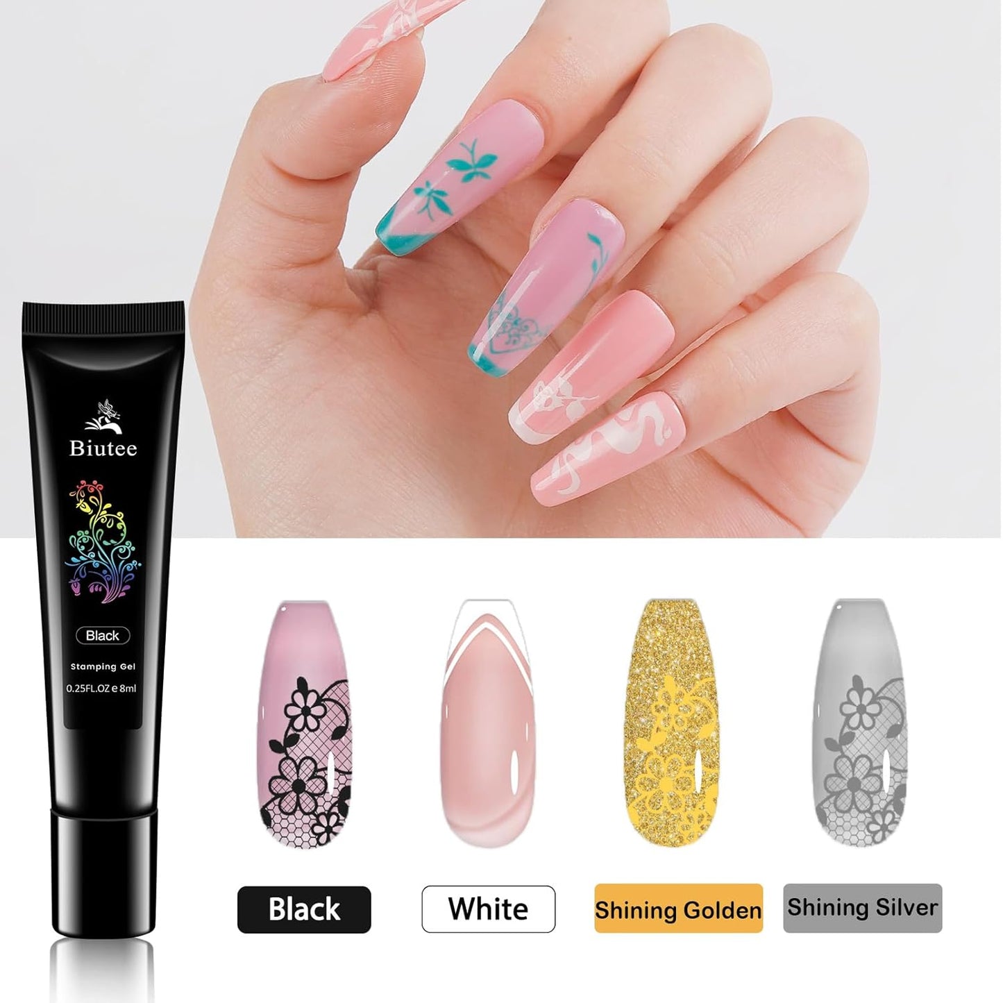 Biutee Nail Stamping Kit 2Pcs Nail Art Stamping Plates 4Pcs Stamping Gel Polish French Tip Nail Stamp Kit 110 Patterns with Silicone Stamper Scraper Large Lace Stamp Template Christmas Gift for Women