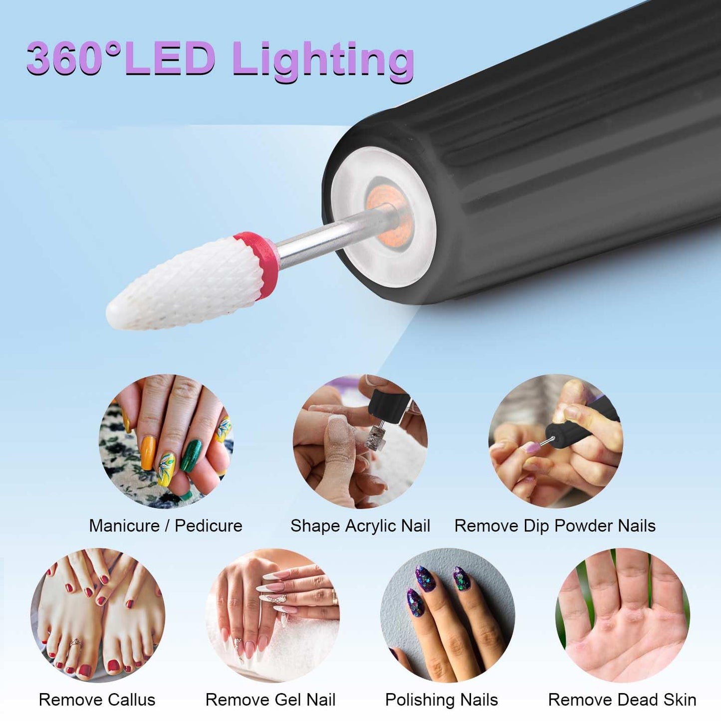 Electric Nail Filer, Professional Nail Drill Kit, Electric Nail Drill Kit, Portable File for Acrylic Gel Nails, Cordless Nail File Electric Manicure Pedicure Tools with Drill Bits for Home Salon