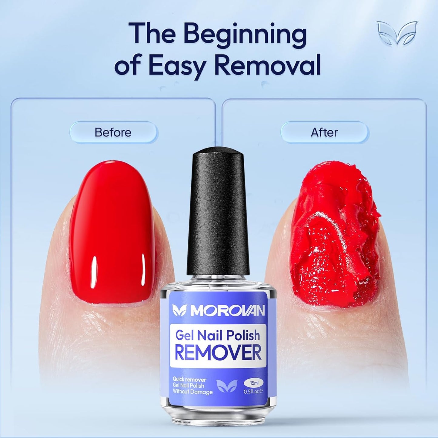 Morovan Gel Nail Polish Remover: Quick & Gentle Gel Removal Natural Formula Portable No Soak or Wrap Needed at Home Travel Friendly