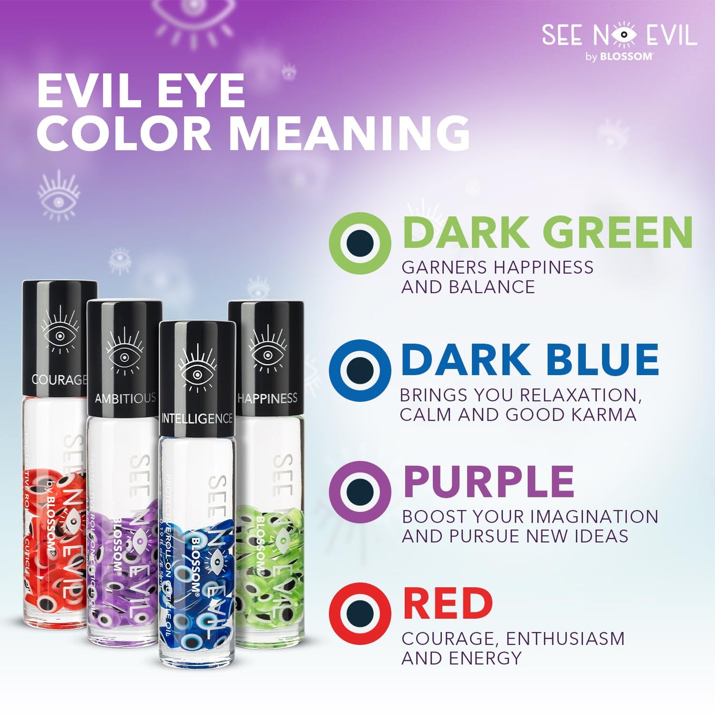 Blossom Cuticle Oil, See No Evil Scented Roll on Cuticle Oil for Nails, Rollerball Application for Nail Support, Cruelty Free, 0.19oz, Ambitious Lavender