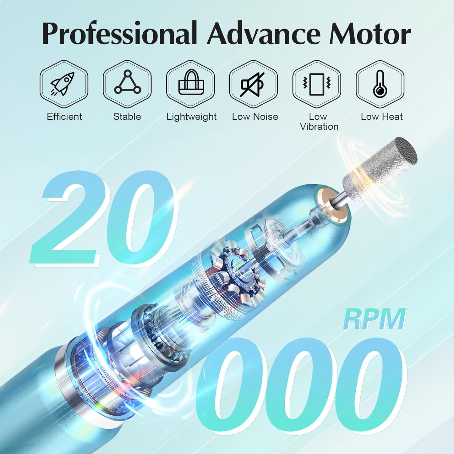 JIASHENG USB Electric Nail Drill, Portable Electric Nail File for Acrylic Gel Nails, Professional Drill Nail Kit Manicure and Pedicure Kit with Drill Bits for Home and Salon Use, Blue