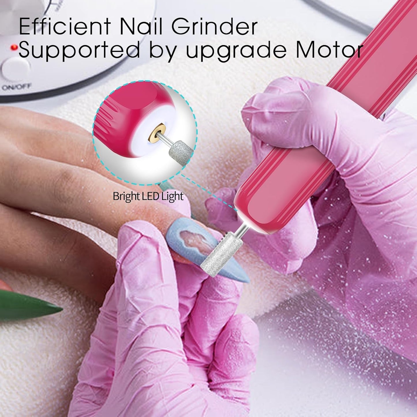 Professional Manicure Pedicure Kit -360° Light, Rechargeable Electric Nail Drill, Cordless Electric Nail File Set, 3 Speeds Hand Foot Care Nail Drill for Thick Nail Toenail Cuticle,Red