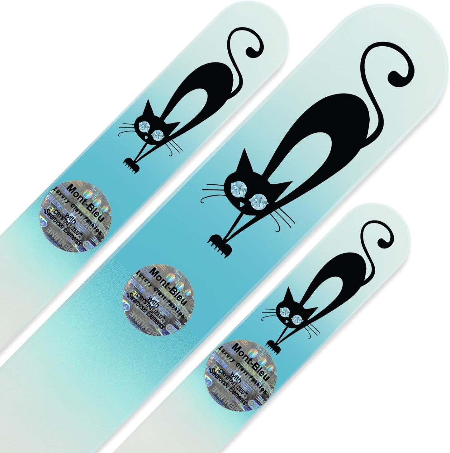 Mont Bleu Set of 3 Cats Crystal Nail Files Hand Decorated with Crystals - Handmade - Czech Tempered Glass