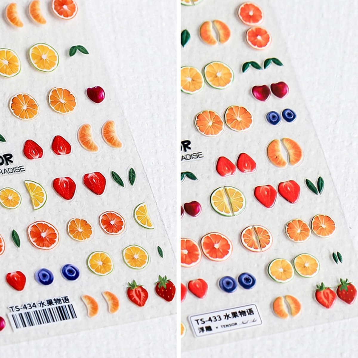 Summer Fruit Nail Art Stickers Decals 5D Embossed Fruit Nail Decals 1PCS Orange Lemon Strawberry Blueberry Summer Nails Design Engraved Stickers Manicure Nail Art Supplies for Women Nail Decorations