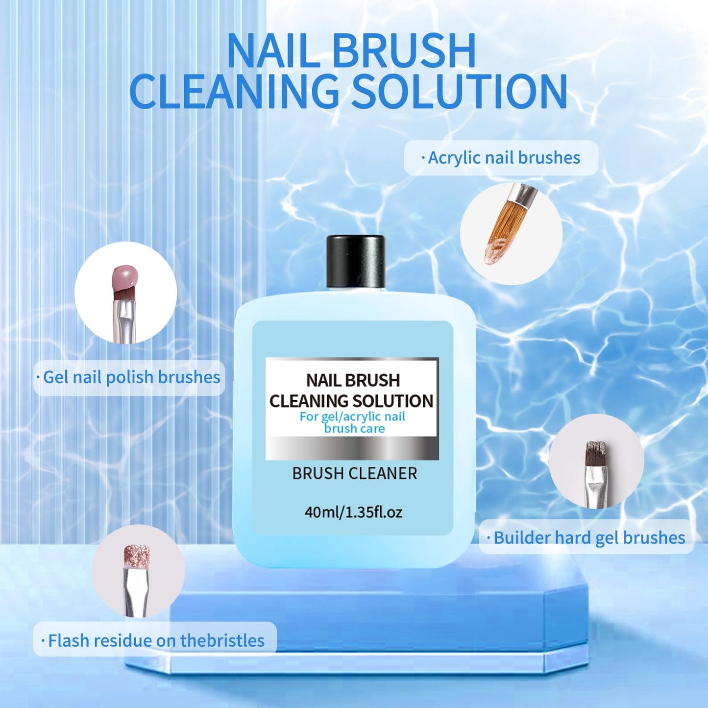 Nail Brush Cleaner 40ml Cleaner Efficient Nail Cleaner for Acrylic Nails Professional Brush Cleaner for acrylic Clean and Maintain Your Nail Brushes with Cleaning Solution