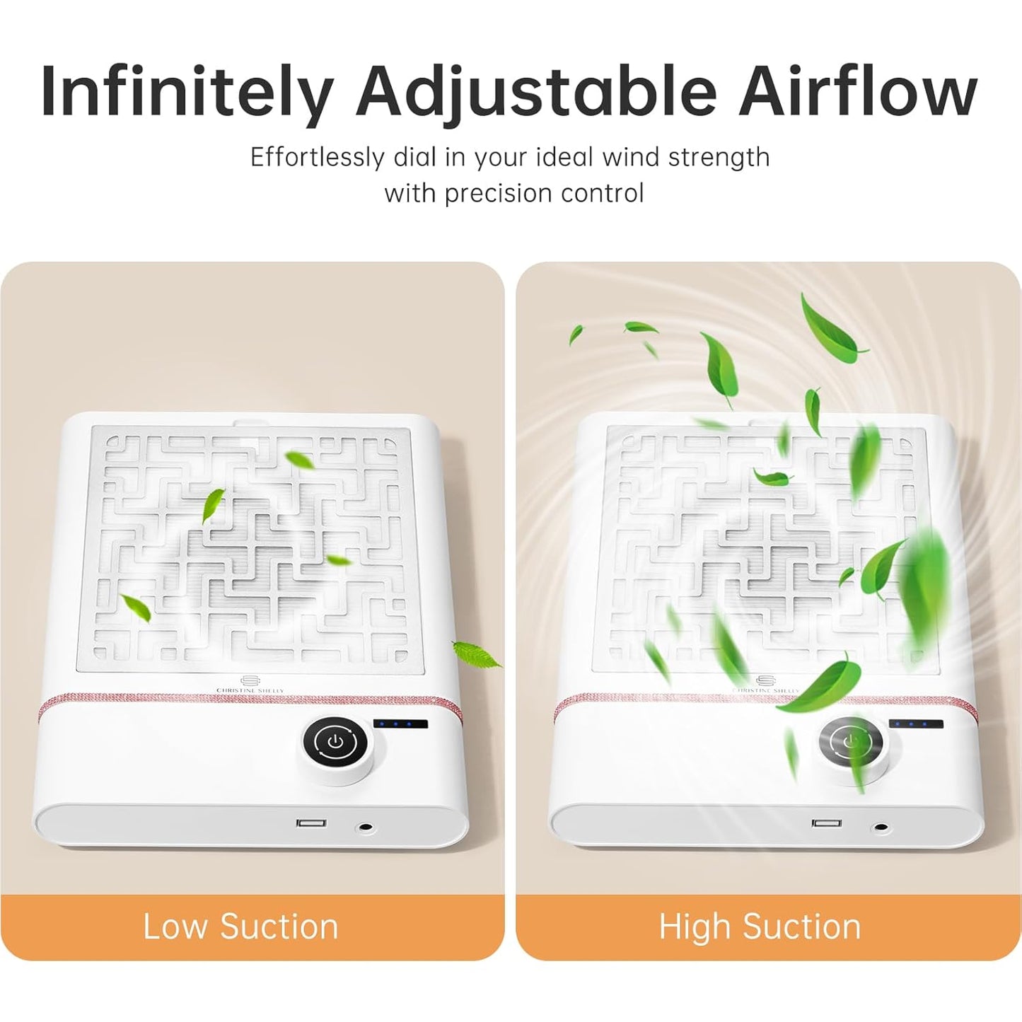 Nail Dust Collector, Bling Diamond Cordless Rechargeable 5000RPM Vacuum Nail Tech Fan Extractor, 12000mAh Professional Nail Duster Suction, Low Noise, Salon&Home