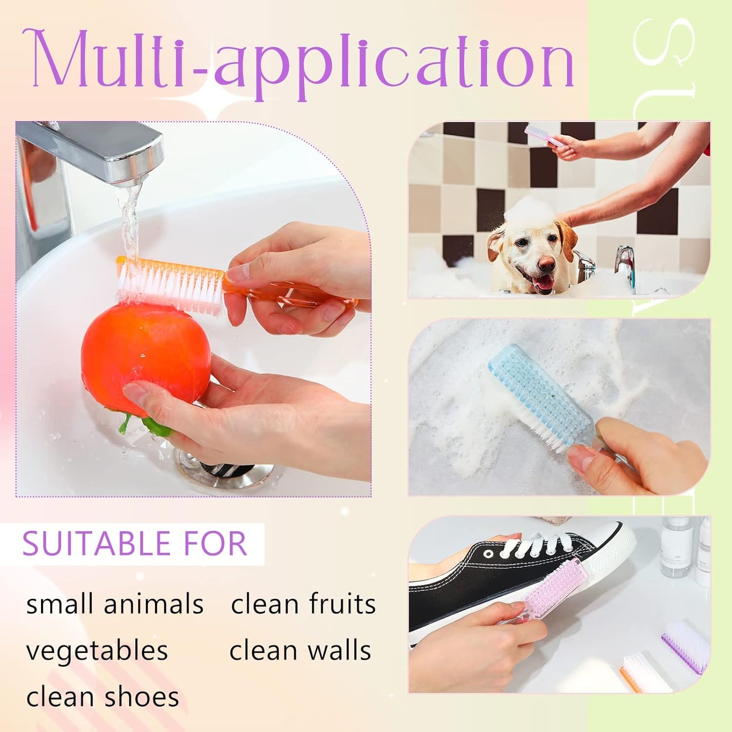 Patelai 30 Pcs Nail Scrubber Brushes Bulk Handle Grip Manicure Brushes for Cleaning Fingernails Pedicure Cleaning Brush for Toes and Fingernail Cleaning(Clear Colors)