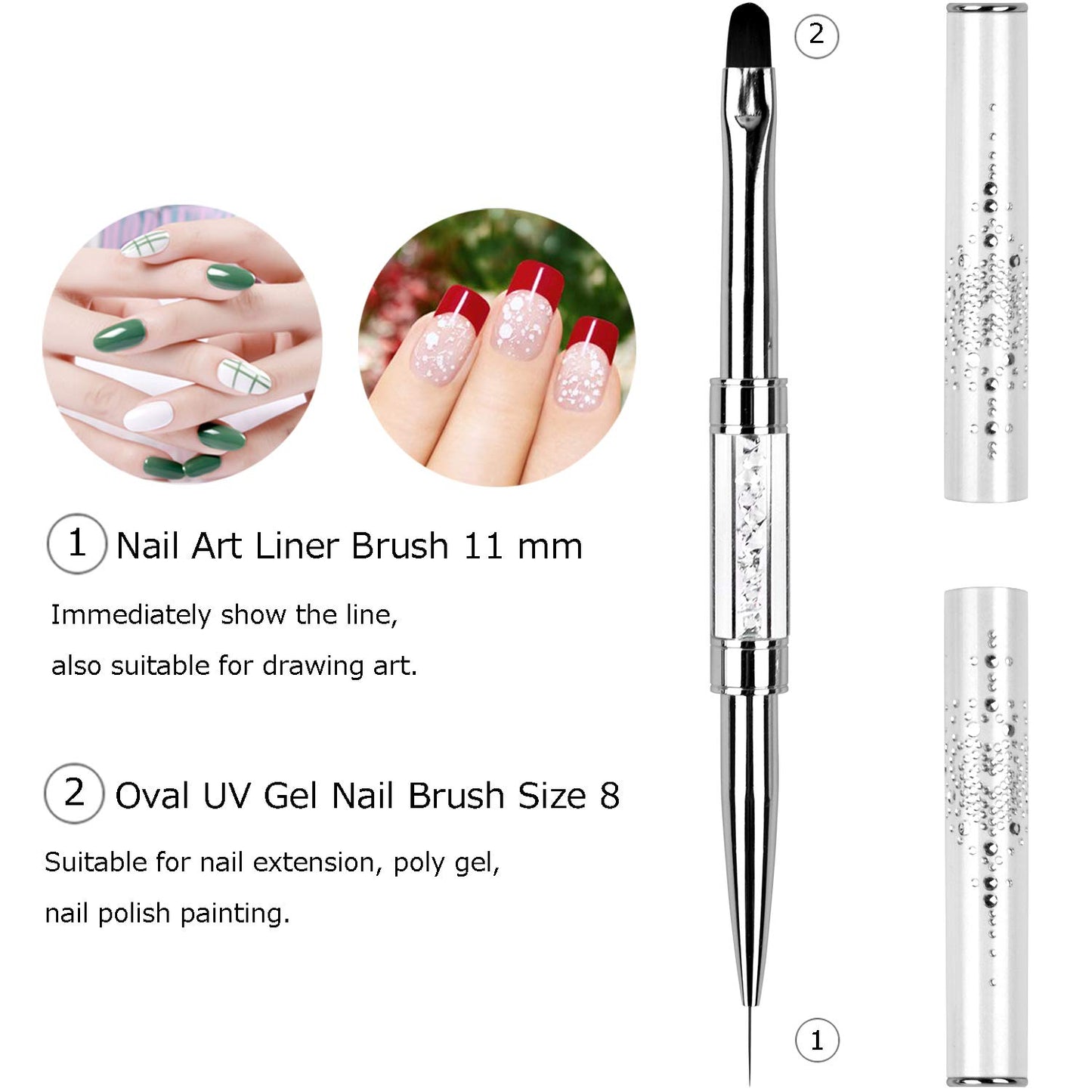 1Pcs Dual-ended Nail Design Brush Rhinestone Handle UV Gel Nail Brush Professional Nail Art Tools