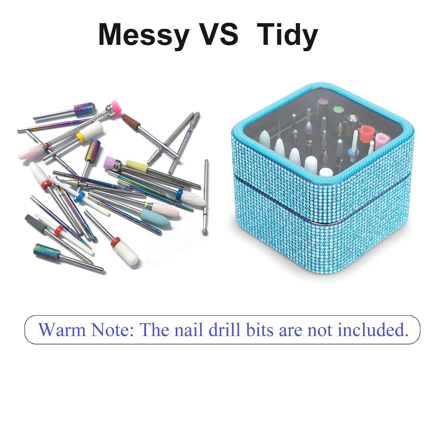 Nail Drill Bits Holder Case- 30 Holes Dustproof Rhinestone Nail Bits Box Efile Displayer Organizer Container for Manicure Tools