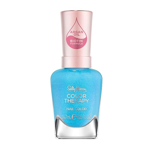 Sally Hansen Color Therapy Nail Polish | Biotin, Argan Oil, Long Lasting, Healthy Nails, Nail Strengthener, Opaque | 445 Pacific Peace | Aqua Blue Nail Color