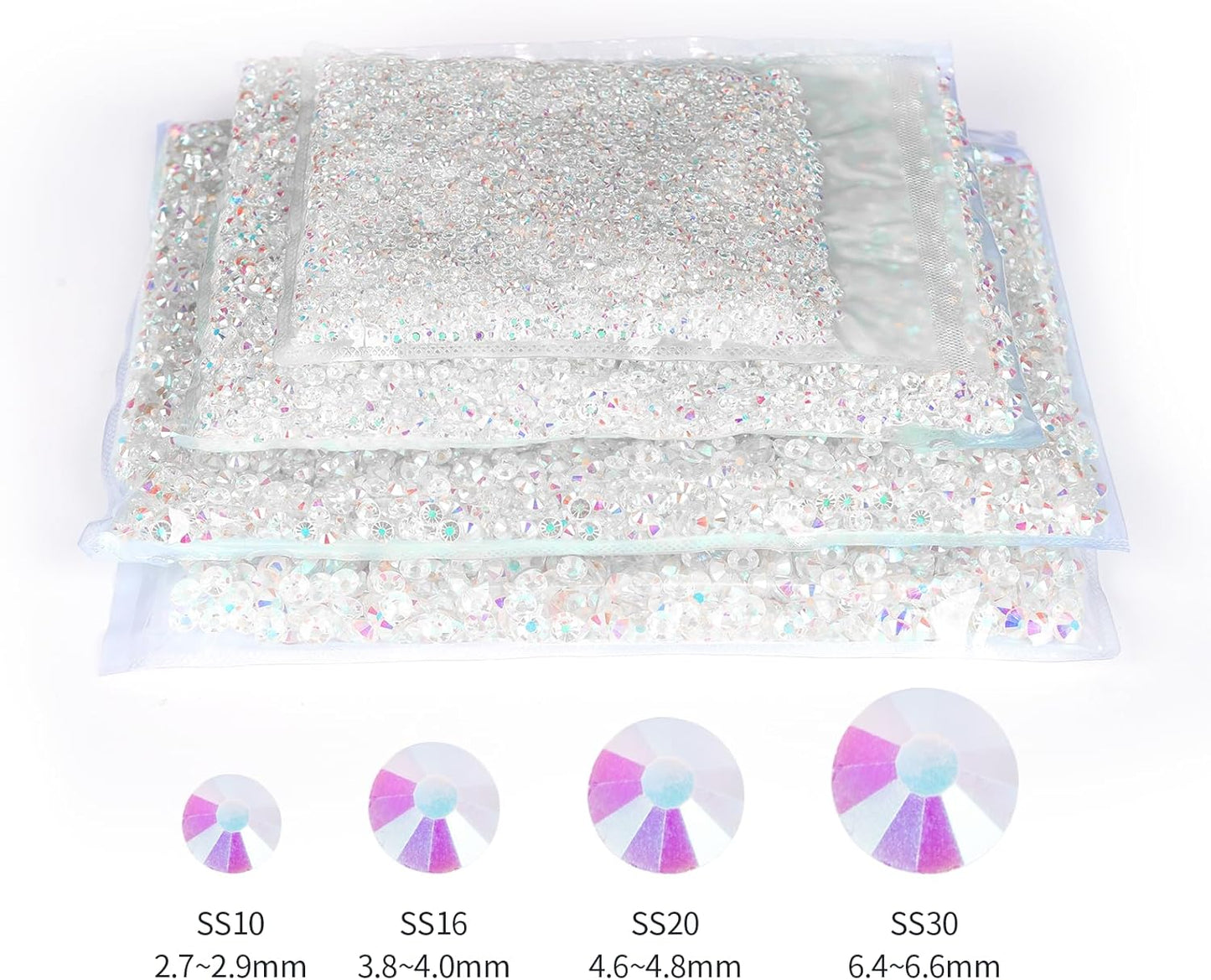 10000PCS Transparent AB Rhinestones Bulk, Flat Back Crystal Glass Stone Round Gems,SS10, 2.7-2.9mm