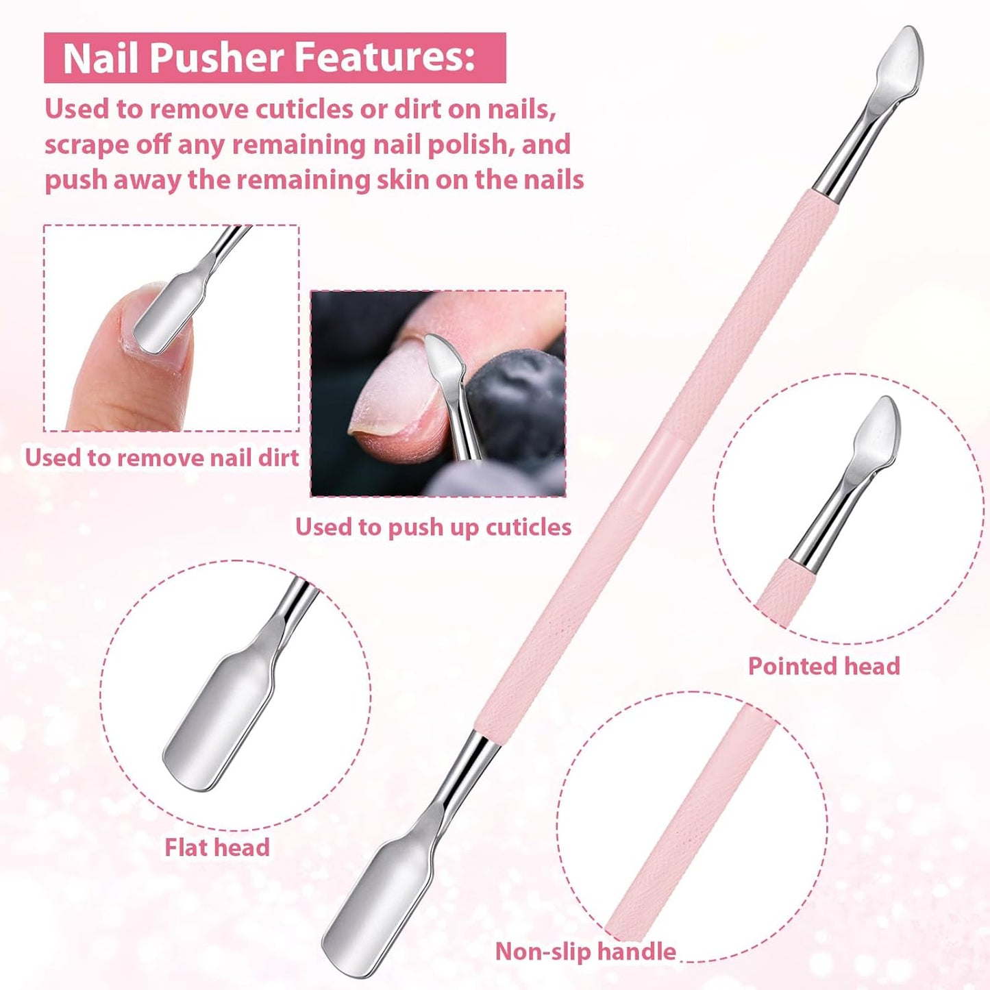 3 PCS Cuticle Trimmer with Cuticle Pusher, Stainless Steel Nail Scraper Cuticulas Cutter Nipper Remover Nail Trimmer