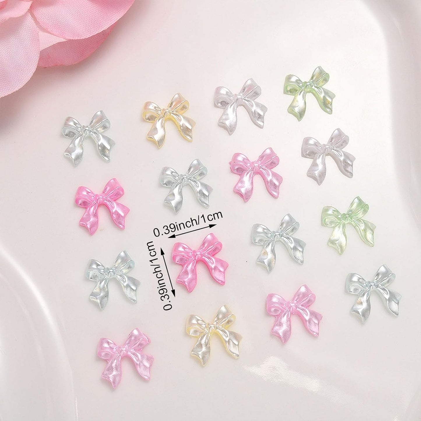 100PCS Bow Nail Charms, 3D Cute Colorful Bow Colorful Aurora Flat Back Manicure Decorations for Nail Jewelry DIY Crafts