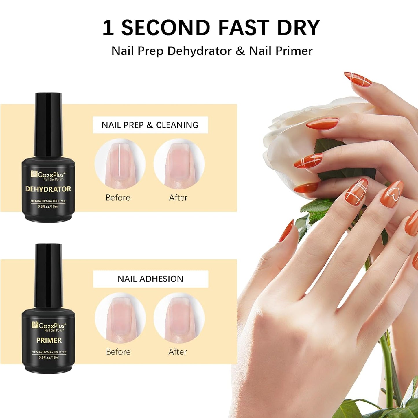 Nail Dehydrator and Primer Set, 15ML Acid-Free Natural Nail Dehydrator & Nail Primer Professional and Long-lasting for Christmas Gift Nail Art Polish Acrylic Gel Extension and Powders