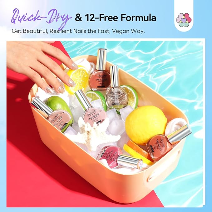 SAVILAND Color Artistry Nail Polish Set: 6Pcs Neutral Nude Pink Glitter Quick Dry Nail Polish Fall Winter Mini 12-Free Fingernail Polish Vegan Nail Toes Lacquer DIY Manicure Women Gift Home Use