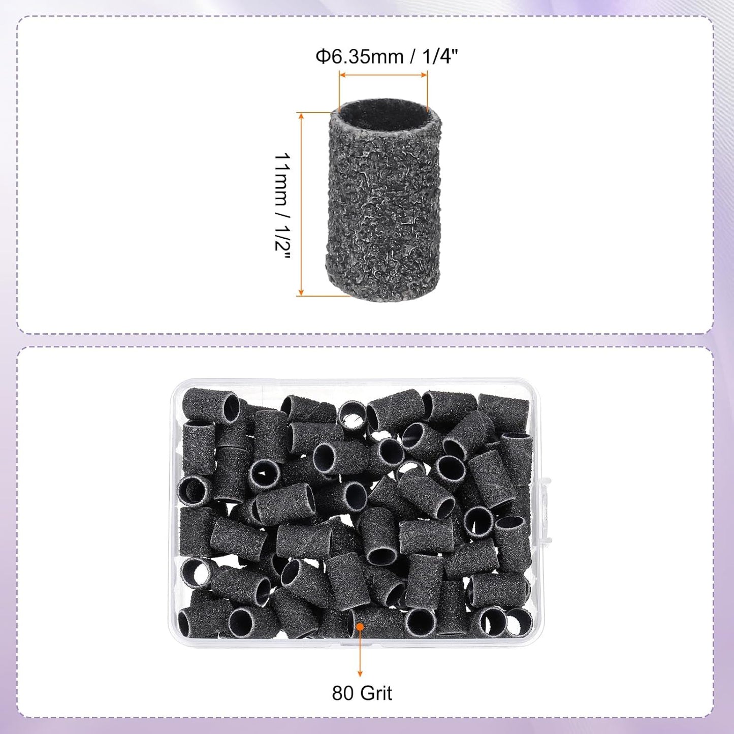 HARFINGTON 100pcs Small Sanding Bands 80 Grit for Nail Drill Bits Mini Sanding Band for Nails Gel Manicures Black