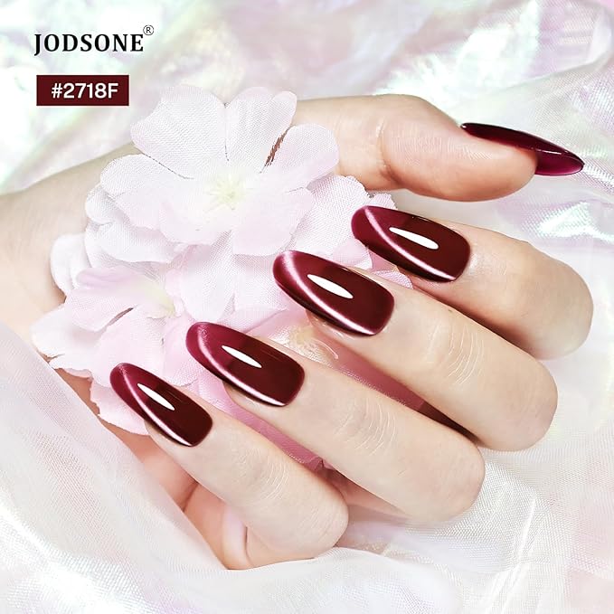 JODSONE Cat Eye Gel Nail Polish Set Purple Red Sliver Collection 6 Colors for Holographic Glitter Cat Eye with Magnet at Home DIY Design Gift for Girls