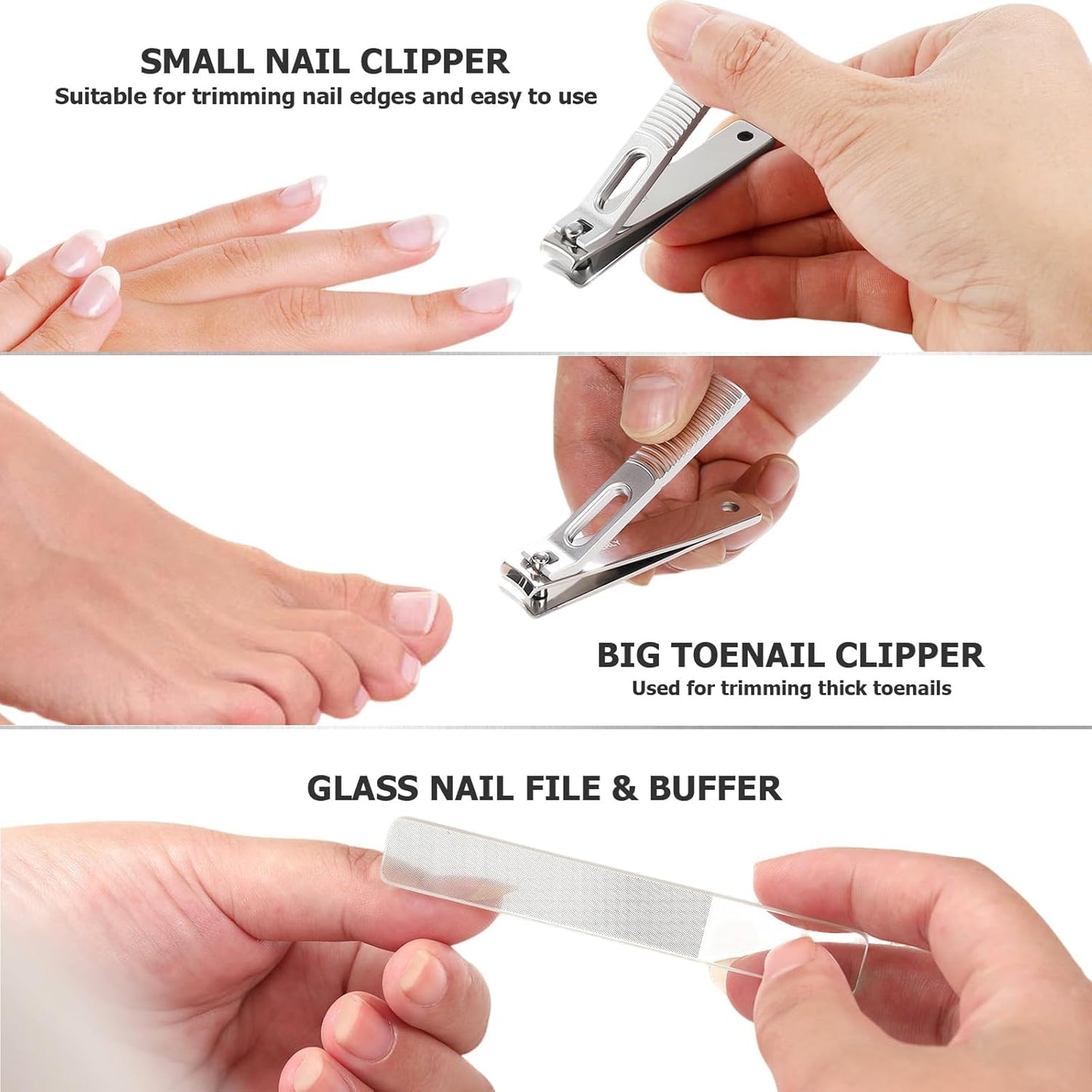 Manicure Set, Nail Cutters Set with Travel Leather Case, Professional Manicure Tools for Thick Nail & Ingrown Nail, Nail Cutters for Men and Women, Silver