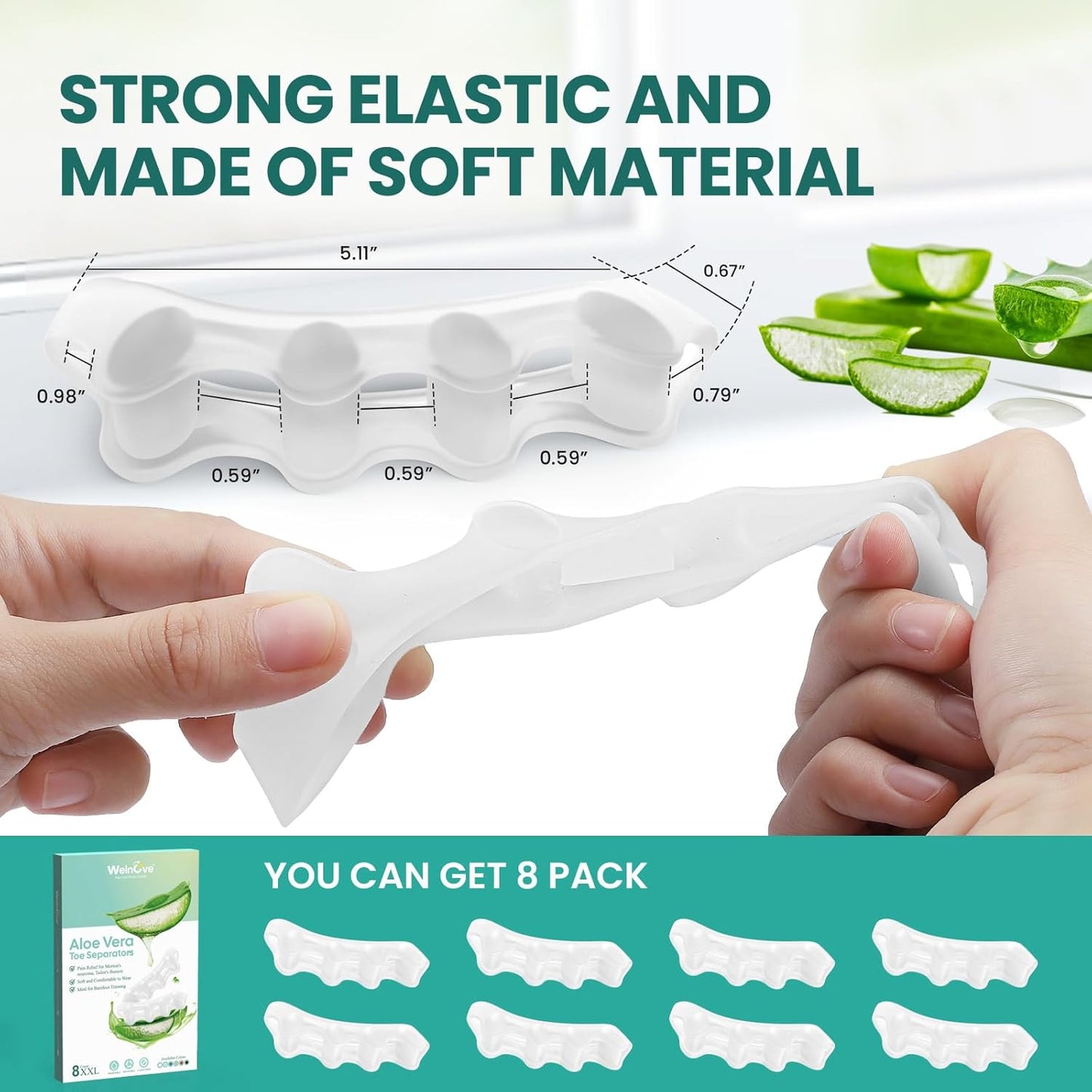 Welnove Toe Separators - 8 Pcs Toe Spacers for Women and Men - Restoring Toes to Their Original Shape - Silicone Toe Spreaders for Yoga Practice - Extra Large