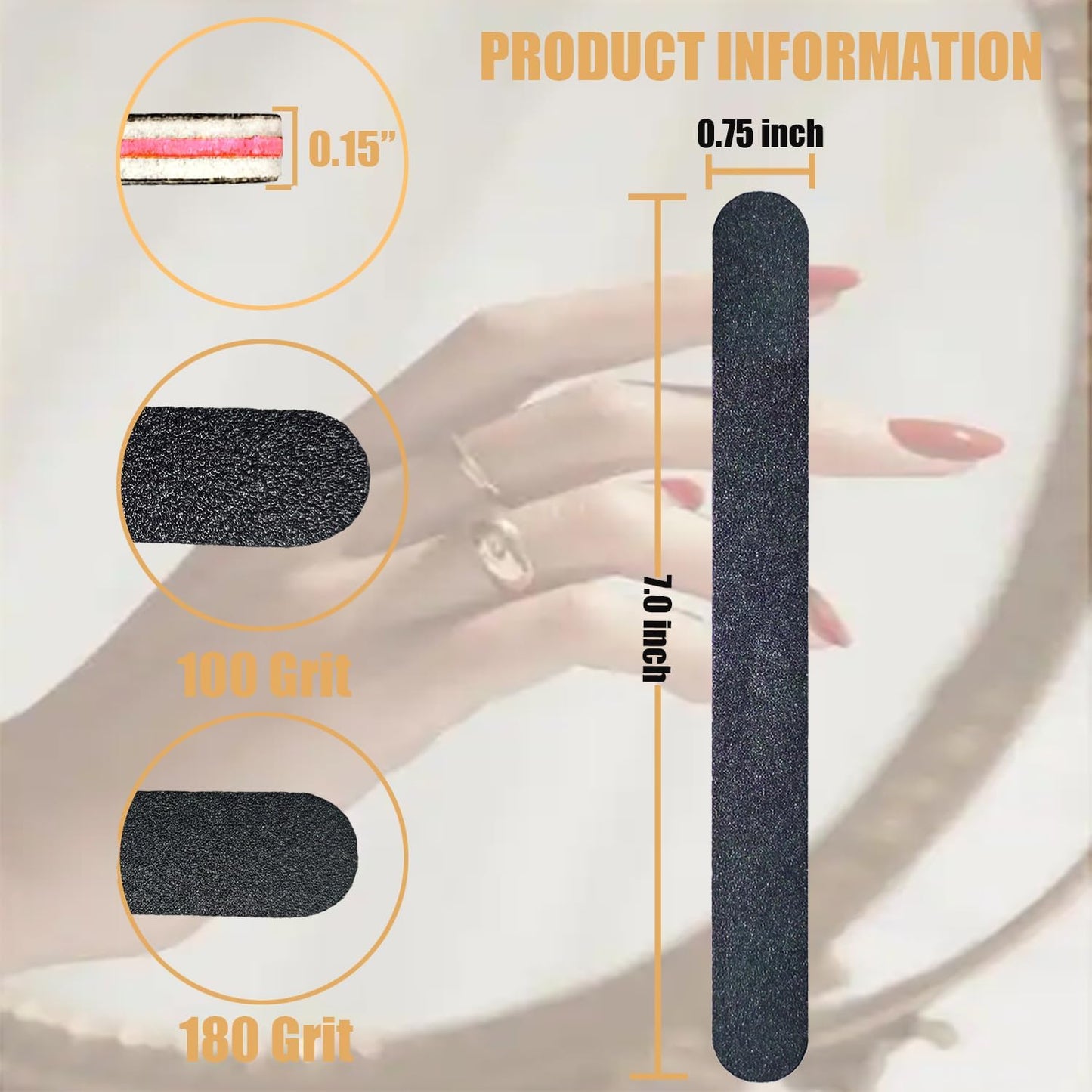 Nail Files Bulk, 15 Pack 7 Inches Disposable 100/180 Grit Double Sided Emery Boards Manicure Pedicure Tools(15)