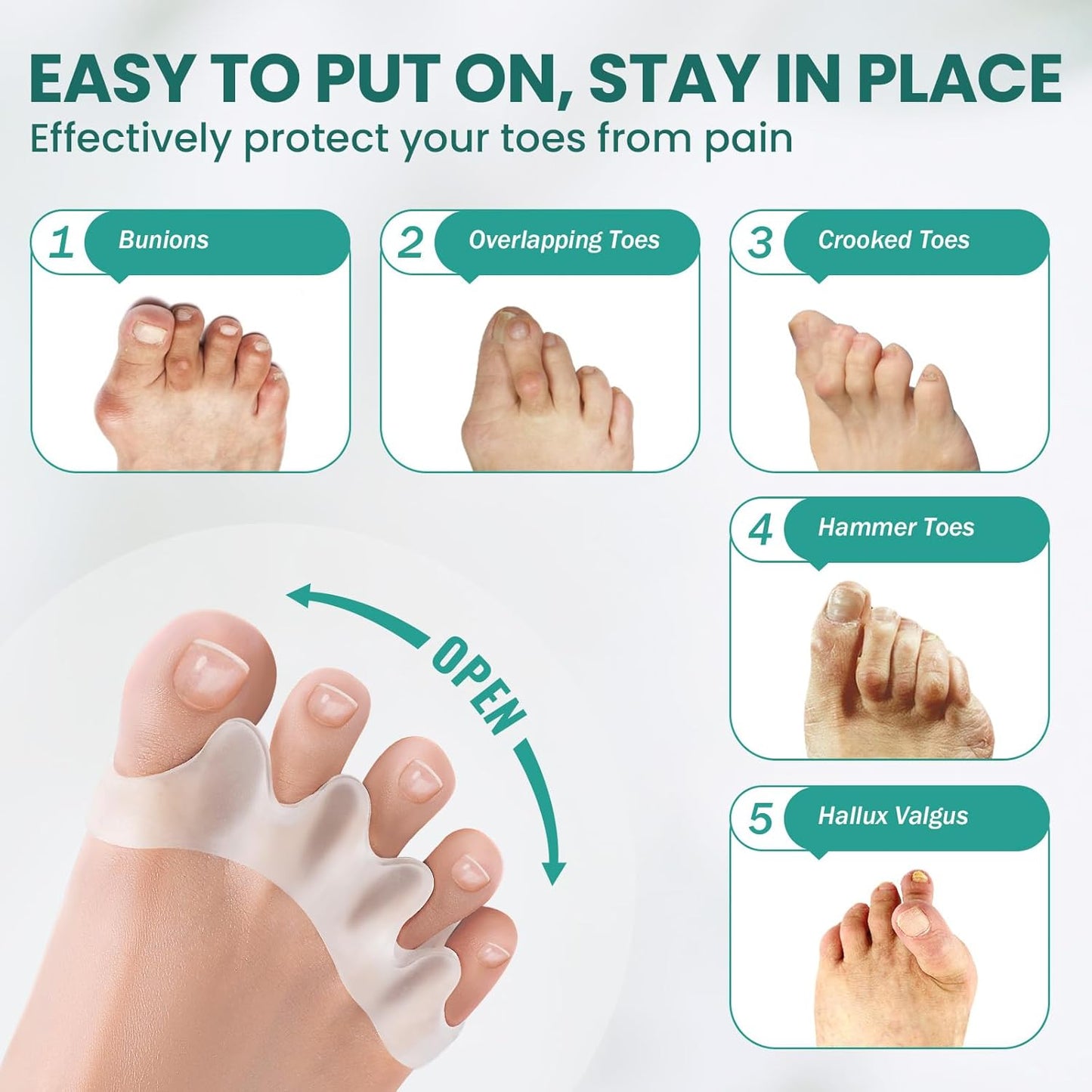 Welnove Toe Separators - 8 Pcs Toe Spacers for Women and Men - Restoring Toes to Their Original Shape - Silicone Toe Spreaders for Yoga Practice - Aloe Vera Infused