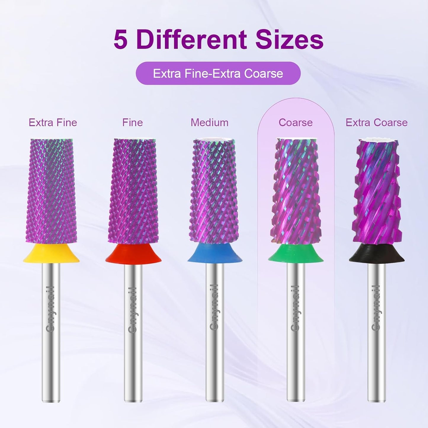 Cnynail 3/32" Large Tapered Barrel Flat Bit Tungsten Carbide Nail Drill Bit Safety Bit for Gel & Acrylic Removal, 2- Way Rotating Efile Tip, Salon Electric File Accessory (C Girt, Purple)