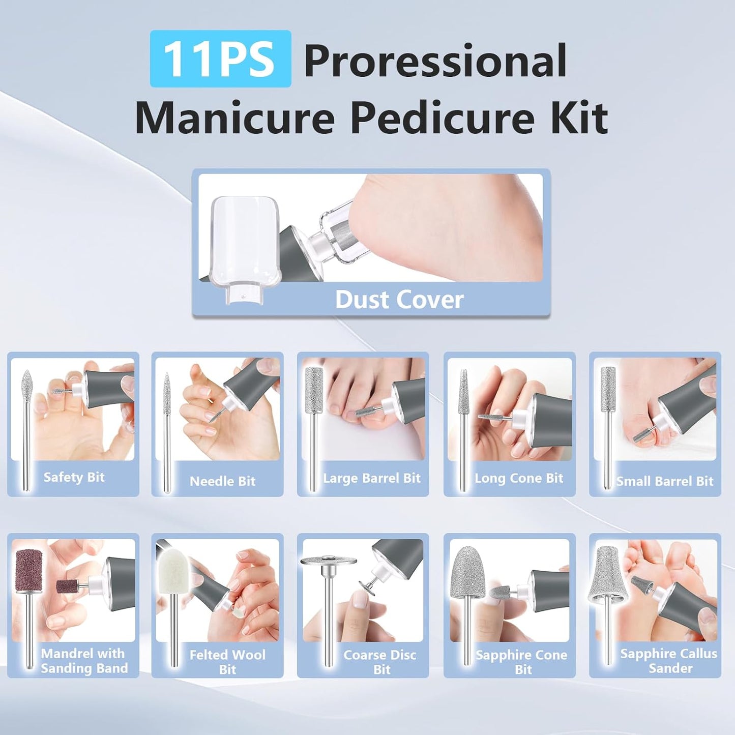 Electric Nail File Drill, Cordless 2000 mAh Rechargeable Nail Filer Electric, Portable Nail Dril 10 Speeds Professional Machine Drill for Nails Acrylic Manicure and Thick Toenails Grinder