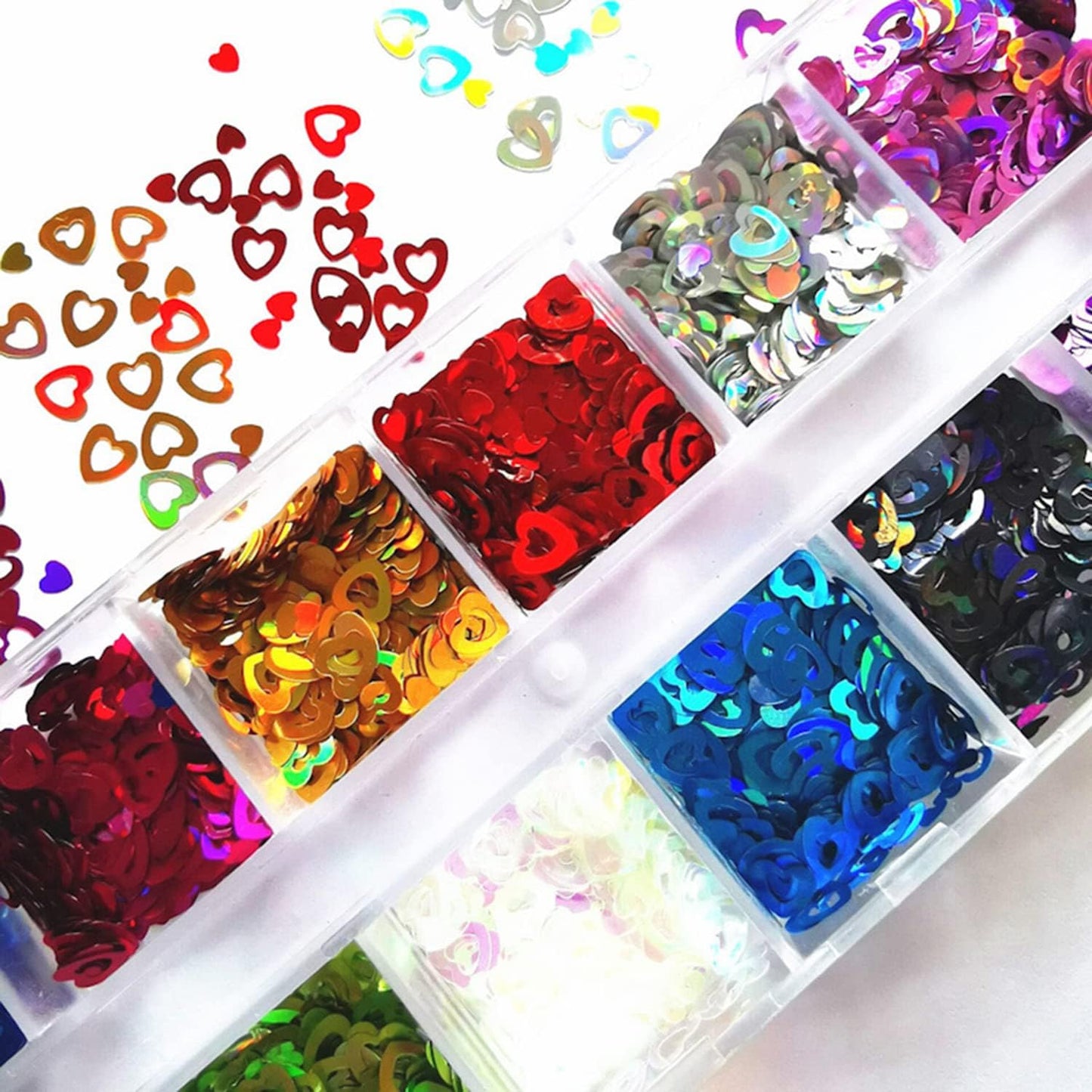 Heart Nail Art Glitter Sequins, 3D Love Heart Nail Flakes Design, Holographic Laser Big Small Hearts Nail Art Supplies for Women Girls Manicure Sparkle Decorations, DIY Body Makeup Kit(2 Boxes)
