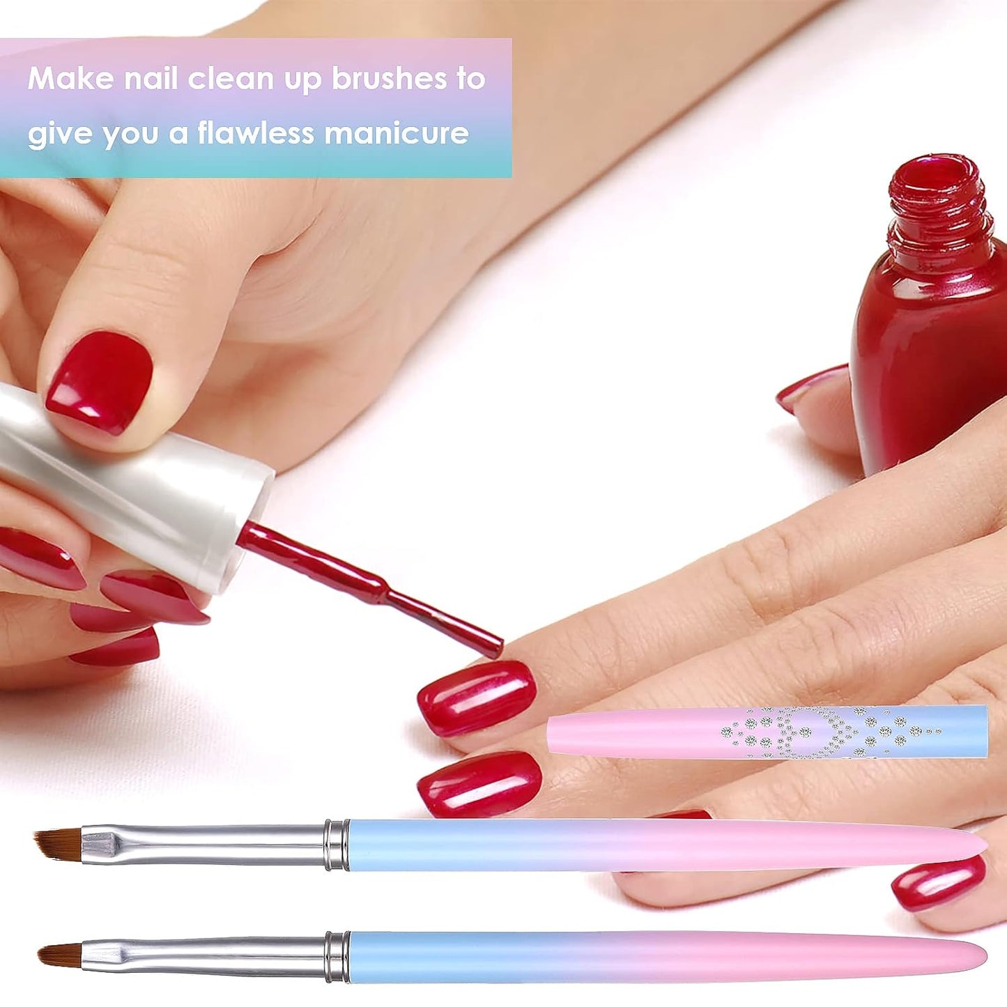 cobee Nail Polish Clean Up Brush, 2PCS Nail Art Clean Up Brushes Nail Painting Brushes Nail Remover Brush Nail Pen Painting Tools for Nail Art Design Manicure Mistake Cleaning(Round, Angled)