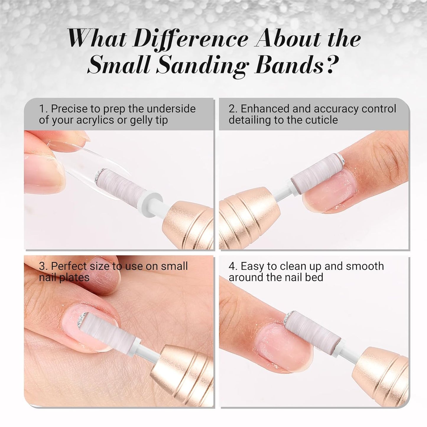 MelodySusie 50 Pcs Nail Drill Bits Small Sanding Bands with 3.1mm Mandrel Bit, 180 Fine Grit Nail File for Acrylic Nails Gel Manicures and Pedicure, Zebra