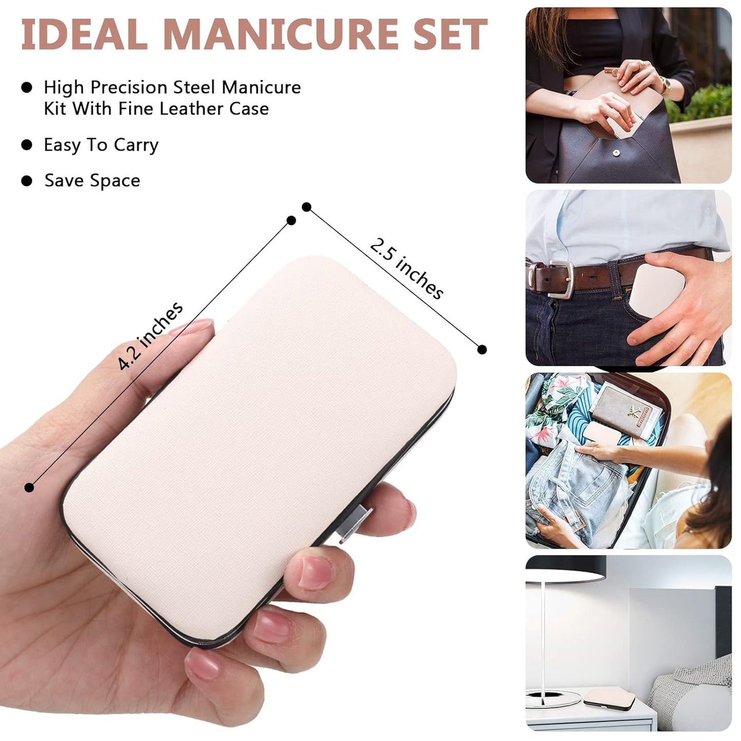 Geosar 12 Sets Manicure Set Nail Clippers Pedicure Kit 8 in 1 Grooming Stainless Steel Kits Nail Care Tools with Travel Case Xmas Gifts for Men Women(Rose Gold)