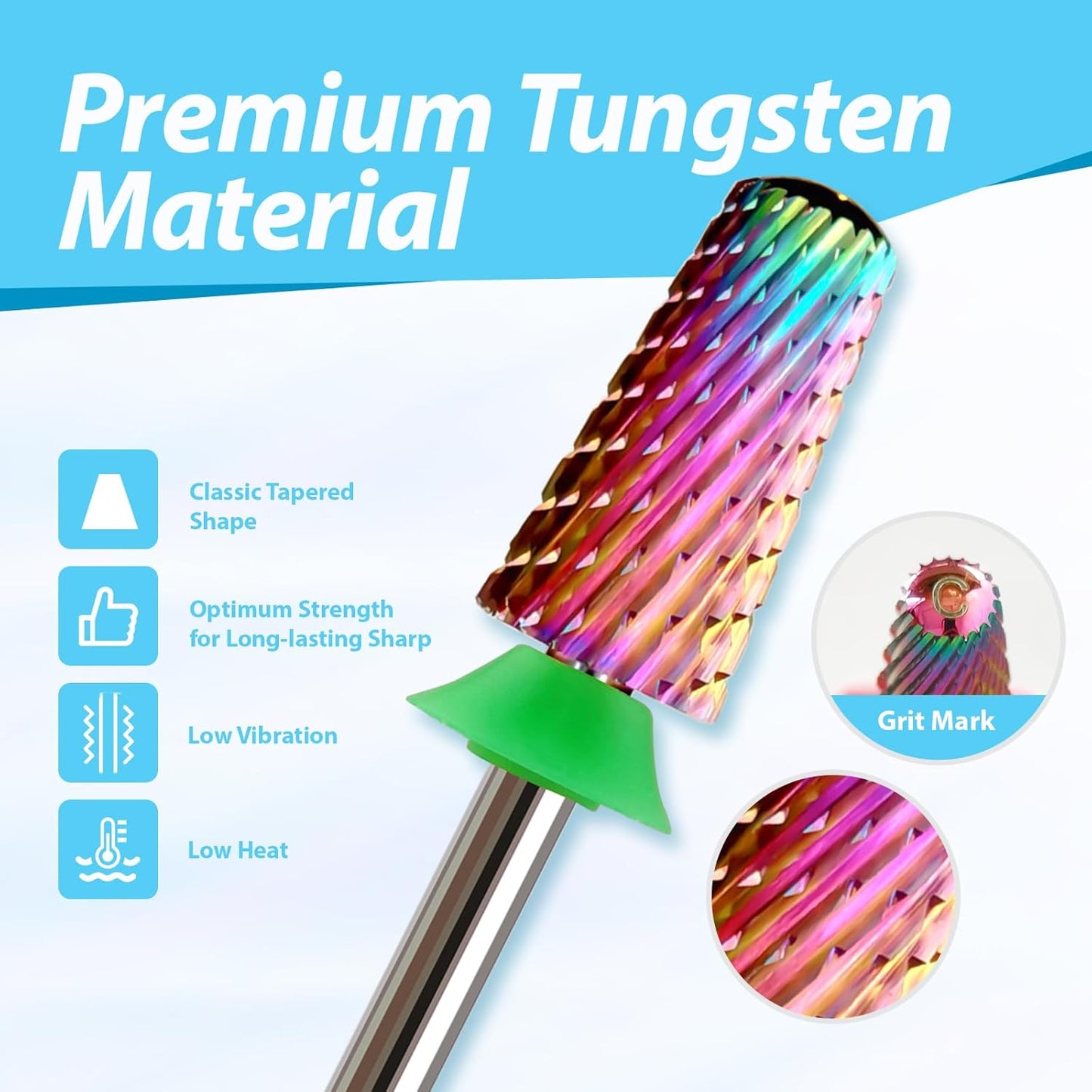 Round Top Nail Drill Bits, Cross Cut Tapered 3/32'' Safety Tungsten Carbide Professional Bit, Remove Gel Fast, Left Right Hand Use, Acrylic Nail Polish, Technicians Bits, Coarse.