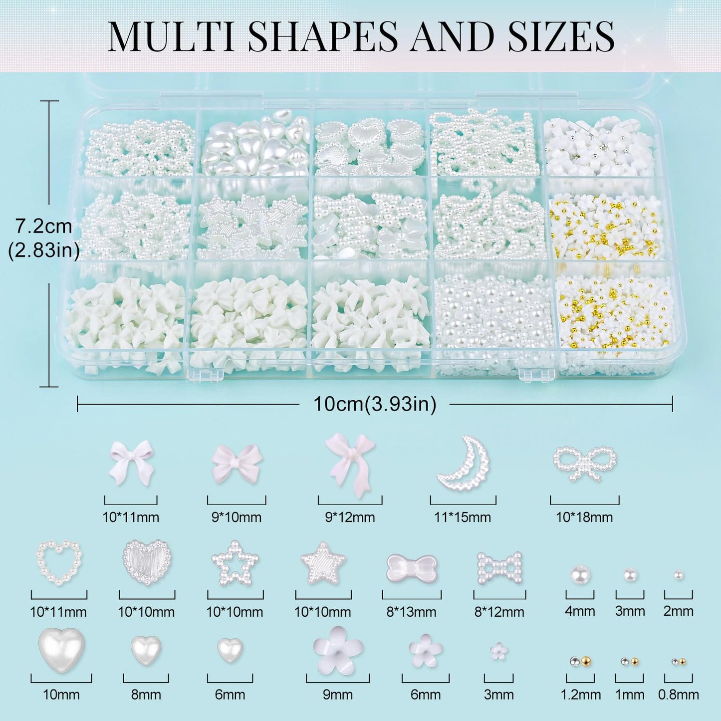 3D Nail Charms for Coquette Nails Design Set 3, White Nail Bows + Assorted Pearl Heart Star Moon Bowknot Cute Nail Jewels + 3D Flower Charms and Nail Pearls, with Picker Tools for Nail Decor