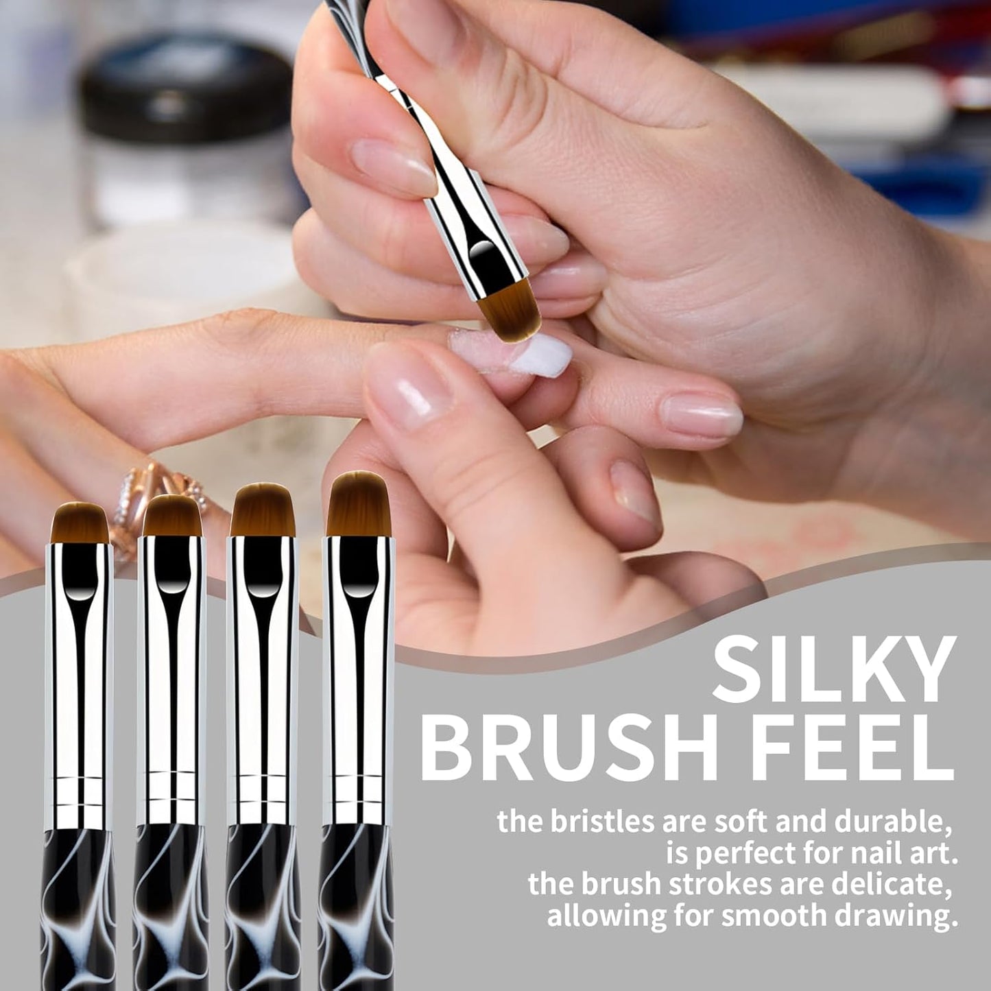 French Manicure Brush, Esclane 2 Way French Nail Brush with Dotting Tool for Manicure Cuticle Clean Up Nail Art Design, French Tip Brush (Black, #14)