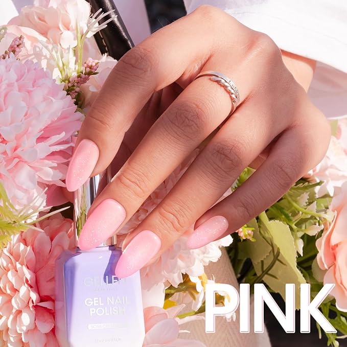 Gellen Baby Pink Gel Nail Polish, 18ml 1092 Glitter Pink Nail Gel Polish U V Light Cure Soak Off Gel for Spring Summer Dating