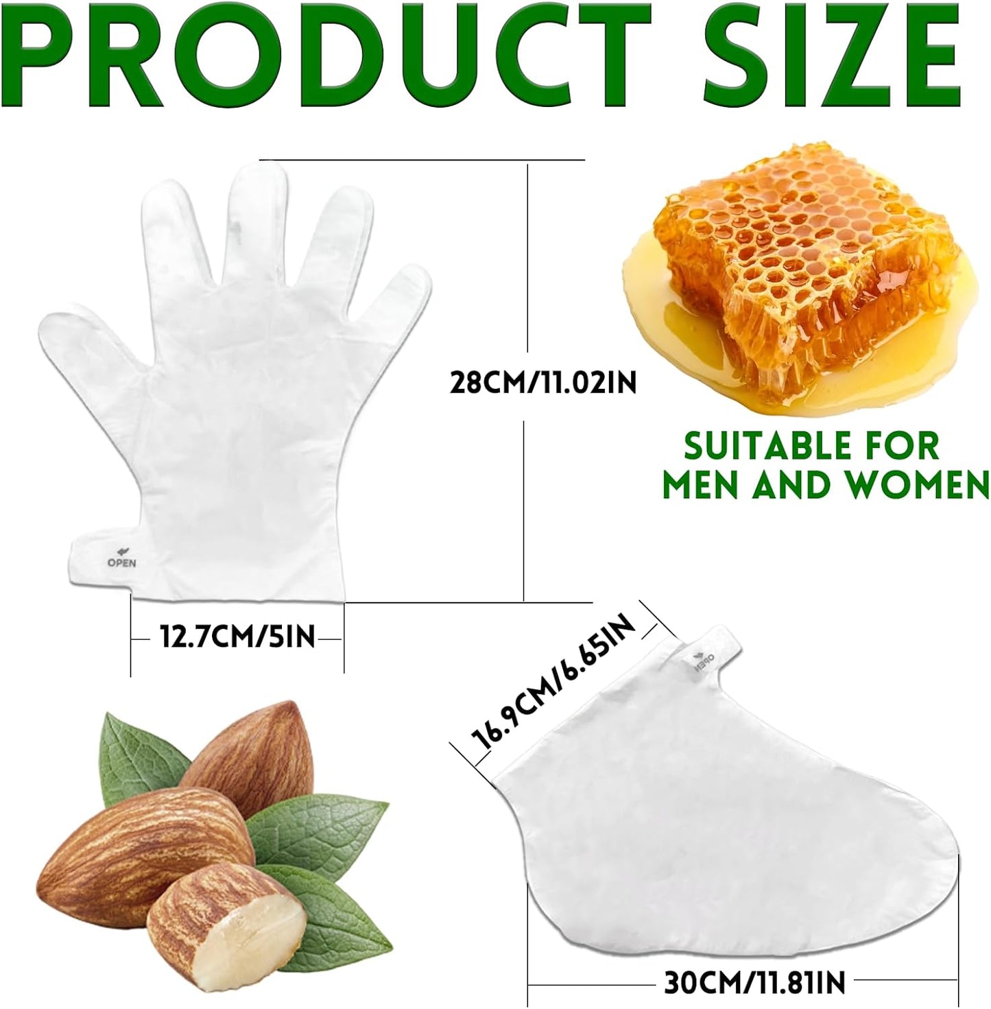 Elitzia Foot Mask Hand Mask Hydrating Honey Almond Extract Moisturizing 5 Pairs Gloves 5 Pairs Socks Masks Intensive Repairing Softening Masks Women Spa Dry Cracked Skin Care ETWHF