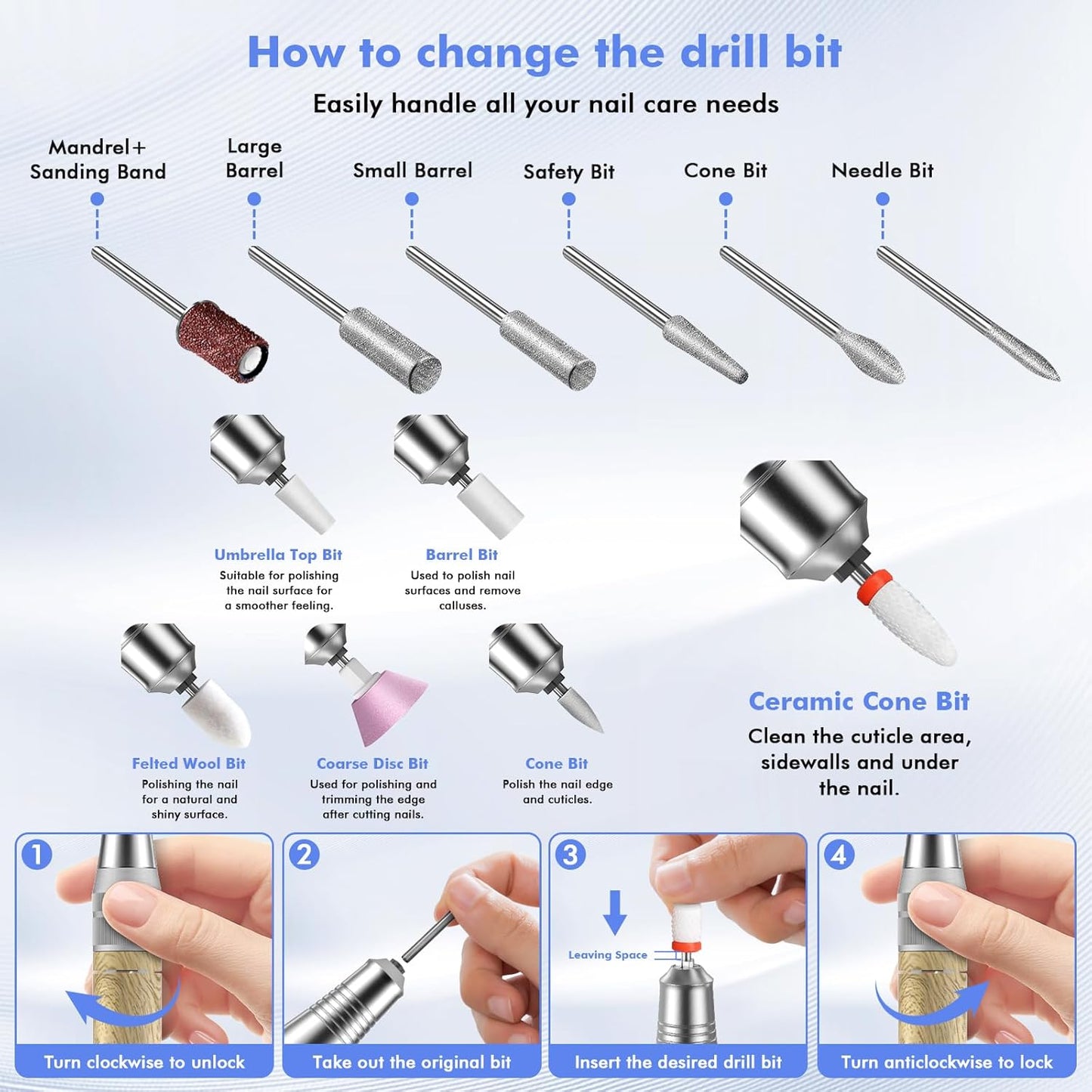 35000RPM Nail Drill Professional, Rechargeable Electric Nail File，Cordless Nail File Portable Efile for Acrylic Gel Nails Remove, 12Pcs Nail Drill Bits, Super Silent Shockproof and not hot