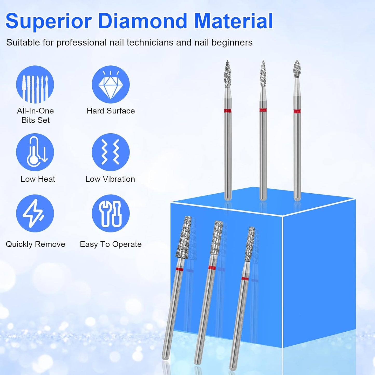 Diesisa 6 Pack Nail Drill Bits for Acrylic Nails, Diamond Carbide Nail Clipper Heads with Diamond Spiral Grooves, 3/32 Inch Cutter Attachment for Nail Preparation, Cuticle and Dead Skin Removal-Red