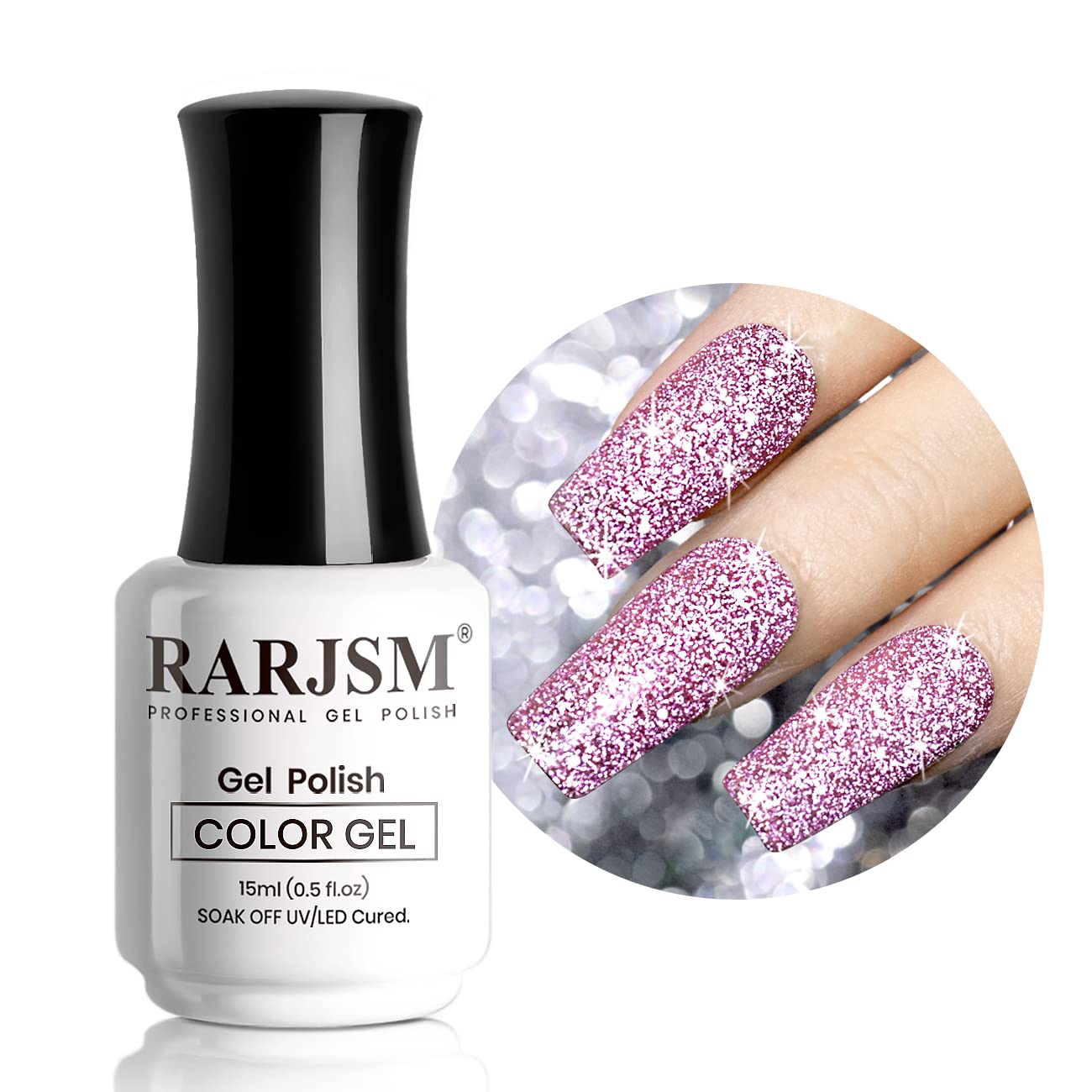 RARJSM Reflective Glitter Gel Nail Polish,Pink Sparkle Gel Nail Polish,Flash Diamond GelPolish Soak off UV LED Curing Requires 15ml Single Bottle for Home Salon Diy Nail Manicure Decoration